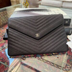 Chanel Chevron Caviar Calfskin Clutch Envelope Bag Pouch